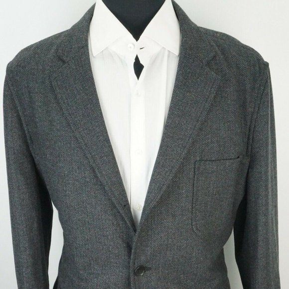 Saks Fifth Avenue Black Gray Herringbone Wool coat